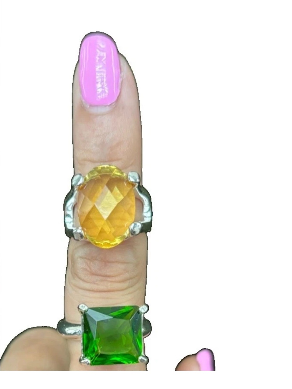 Vibrant Faux Gemstone Cocktail Rings Bold yellow & Green Costume | Set Of 2